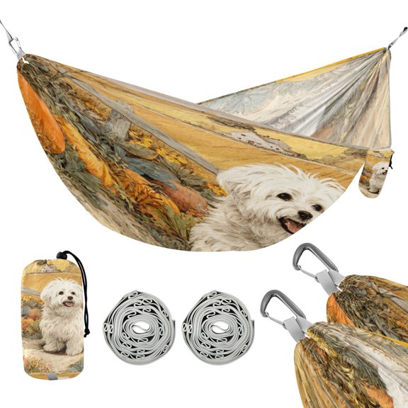 Portable Outdoor Camping Hammock Travel Hammock Ideal for Backpacking, Hiking, and Travel White Havanese Dog Pattern