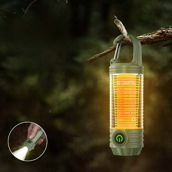 Portable Outdoor Camping Light | Strong LED Flashlight Lantern | Three-Color Mood Lighting - Type-C Rechargeable | Dual Brightness | Hook for Hanging | Green | 13x3.5cm | 1200mAh Battery