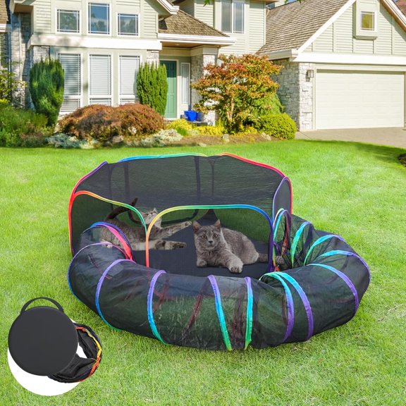 Portable Outdoor Cat Enclosure with Tent and Tunnel Foldable Playpen for Cats and Small Animals