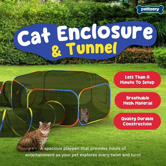 Portable Outdoor Cat Enclosure with Tunnel System - Breathable Mesh Playpen for Indoor Cats and Small Pets to Safely Enjoy Fresh Air and Sunshine