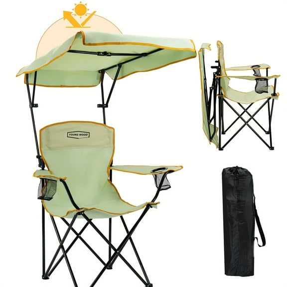 Portable Outdoor Chair Designed for Camping, Featuring a Sturdy Shade Canopy, a Spacious Seat, a Cup Holder, And a Side Pocket, Ideal for Beach, Fishing, Sports, And Lawn Activities