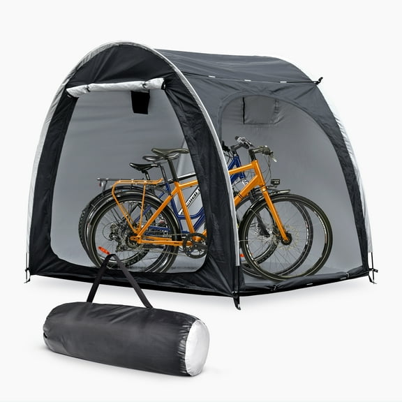 Portable Outdoor Cycling Bike Storage Shed Tent Gray Double Door Thick Silver Oxford Fabric Anti UV