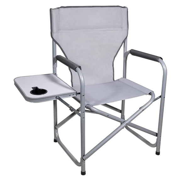 Portable Outdoor Director's Folding Chair with Side Table Perfect for Sporting Events, Outdoor Activities, Camping, Patio Furniture, and Relaxing, Light Grey