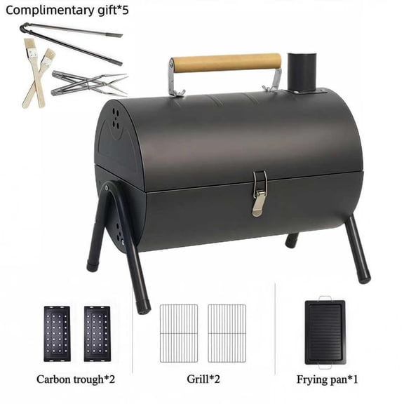 Portable Outdoor Double Sided Grill, Compact Cylindrical Grill, Cylindrical BBQ Grill, Double Sided Frying, For Outdoor Cooking Backyard Camping Picnic Beach, Multi-Person Grill, Charcoal Grill for