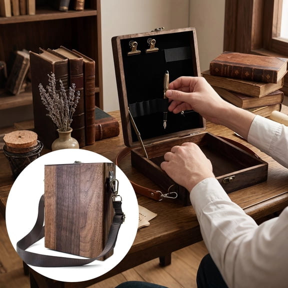 Portable Outdoor Drawing Carrier Box, Wooden Writer Messenger Crossbody Storage Case, Artist Sketch Pochade Box for Writers Painters Camping Sketching