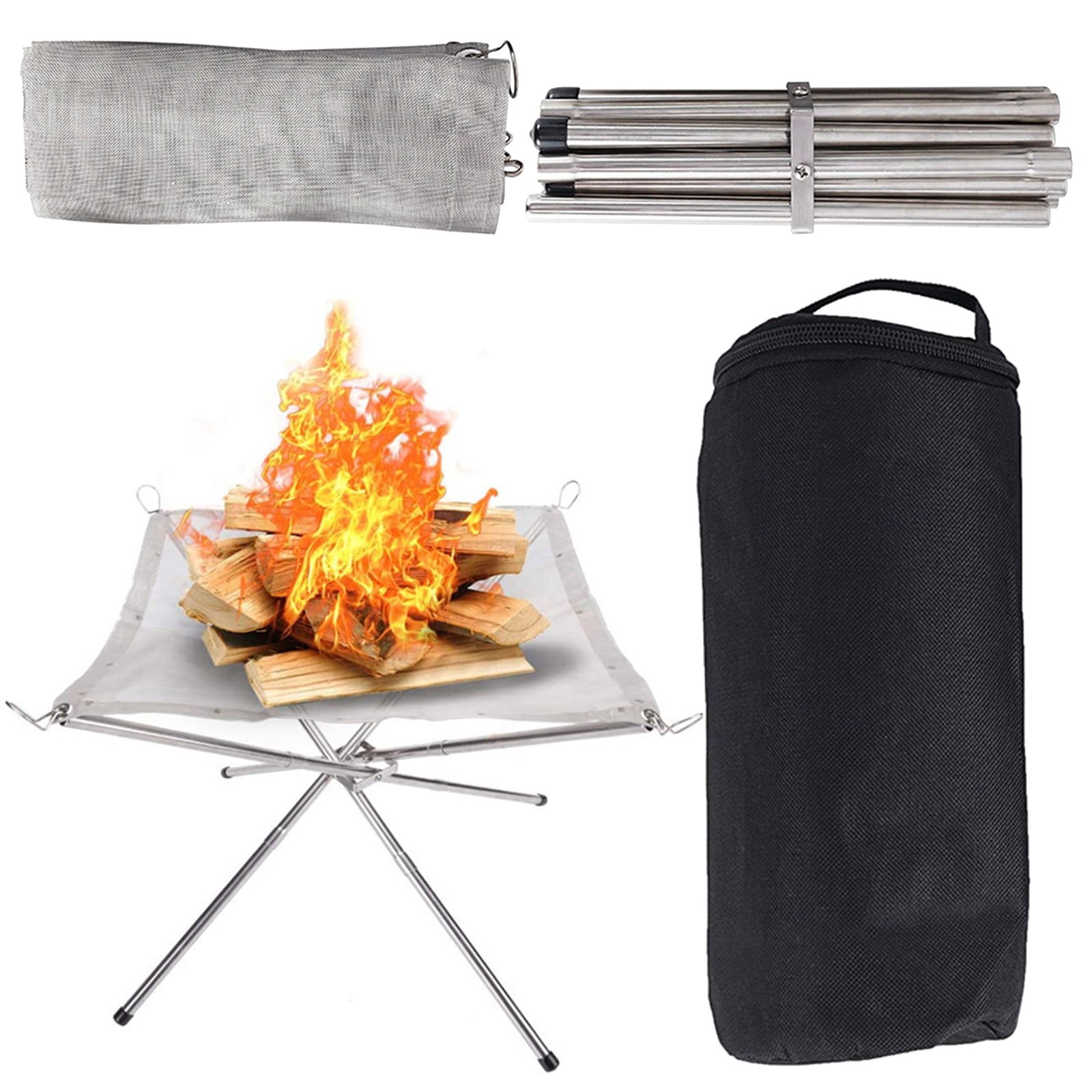 Portable Fire Pit With Grill Collapsible Camping Fire Pit With Grill ...