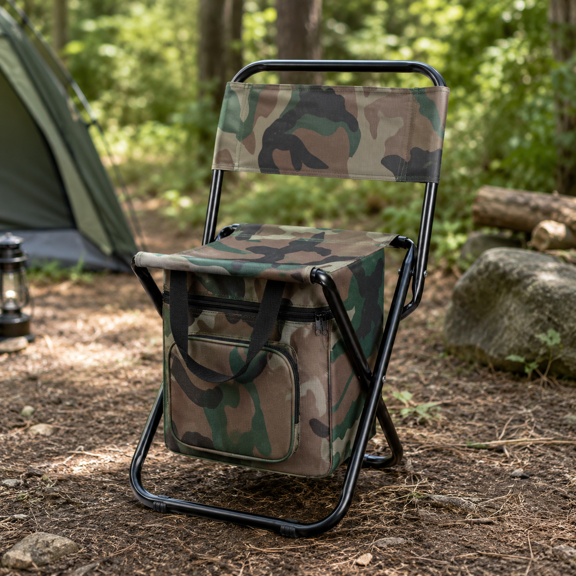 Portable Outdoor Folding Cooler Chair, 3-in-1 Camping Chair with Insulated Storage Bag, Lightweight Fishing Stool with Backrest and Carry Handles
