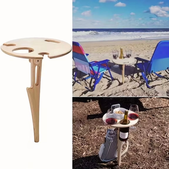 Portable Outdoor Folding Wine Table with Detachable Wooden Round Wine Rack Ground Insert Design Small Picnic Table Suitable for Gardens Lawns Picnics