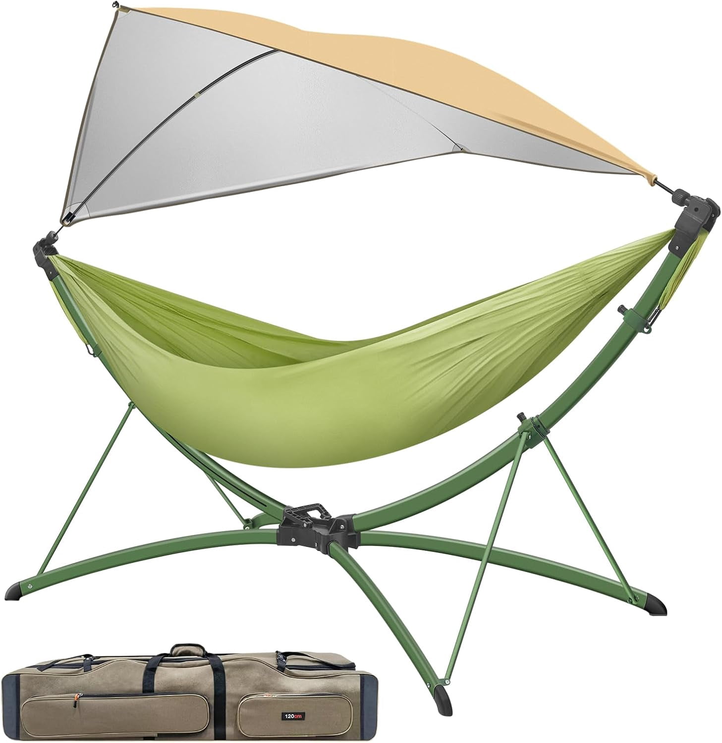 Portable Outdoor Garden Hammock with Quick-Fold Stand, Adjustable Sunshade, Storage Bag Hammock Chair Suitable for Camping, Home Gardens, Hotels, Outdoors, Beaches