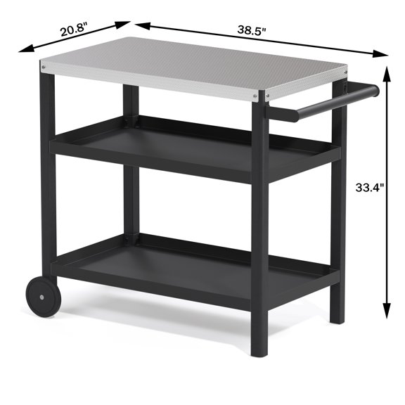 Portable Outdoor Grill Table with HDPE Legs，Grill Cart with Stainless Steel Top&3-Shelf Storage for BBQ Prep Table，A Long-lasting Dining Cart Suitable for Outdoor&Indoor Use Black
