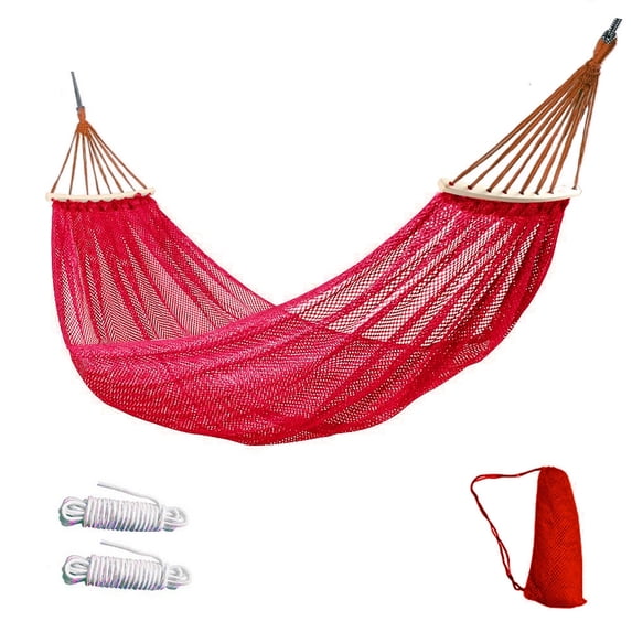 Portable Outdoor Ice Silk Mesh Hammock 100x51 Inches with Straps and Bag Anti-Flip Camping Swing Red