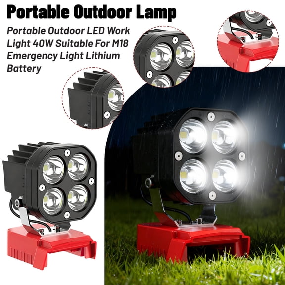 Portable Outdoor Led Work Light 40W, Suitable For M18 Emergency Light Lithium Battery, Portable Outdoor Led Work Light 40W Designed For Outdoor Use, Ideal For Camping,