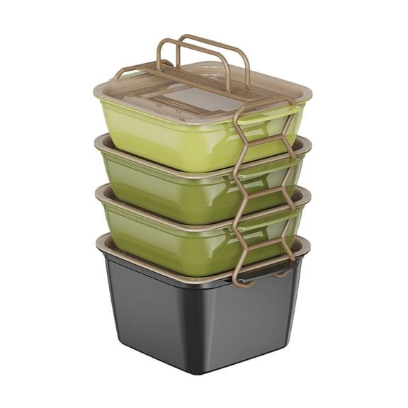 Portable Outdoor Lunch Organizer for Picnic Beach and Home—Stackable Metal Tray with Handle Functional Food Storage for Meals and Events, 6.33×7.51×10 inch, Green