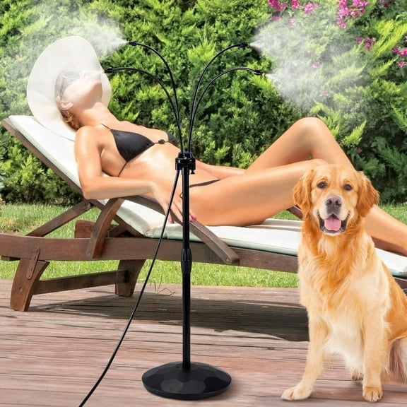 Portable Outdoor Misting Cooling System with a Fillable Base, Standing Misters for Outside Patio with 26.2FT (8M) Water Supply Line, Mister for Patio, Pool, Backyard and Garden Watering