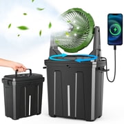 Portable Outdoor Misting Fan, 2.4Gal Large Water Tank Automatic Shaking Camping Fan with LED Light, Suitable for Camping, Sports, Beach