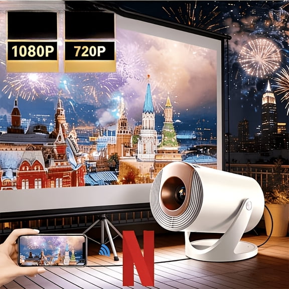 Portable Outdoor Movie Projector, 200 ANSI Lumens Android 11 Smart Projector Native 720P, 1080P Input Support, Built-in Speaker For Backyard, Camping, Gift For Friend