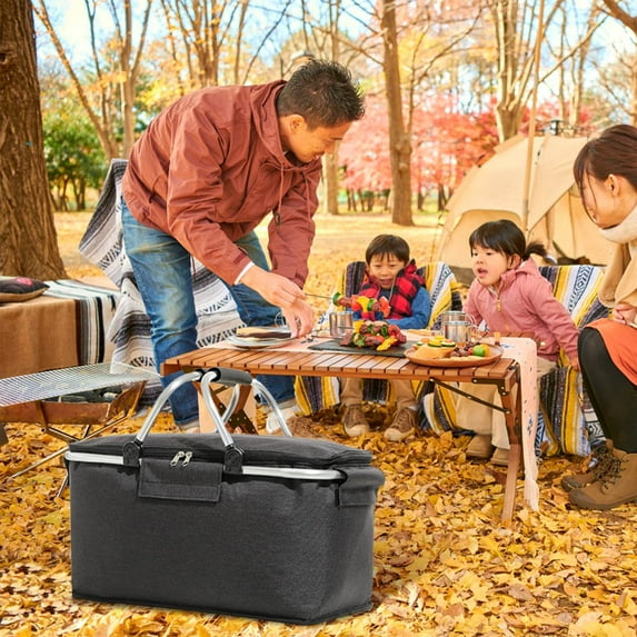 Portable Outdoor Picnic Basket,Collapsible Picnic Basket with Lid and Handles Reusable Folding Grocery Basket Insulated Cooler Bag for Picnic Camping Self-driving Trips
