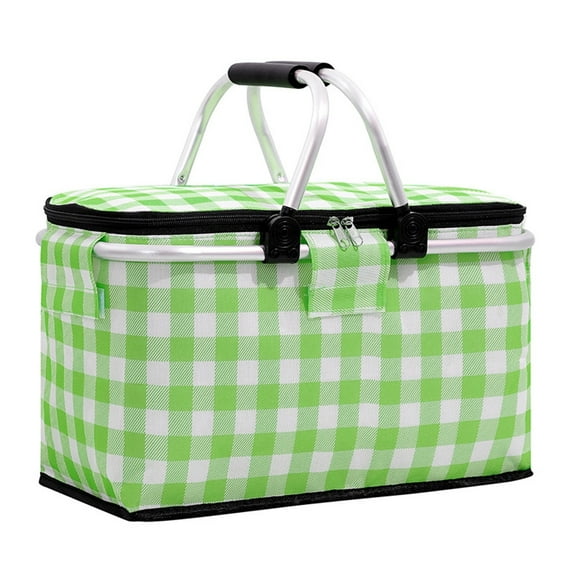 Portable Outdoor Picnic Basket with Handle & Zipper, Insulated Picnic Basket, Foldable Leak-Proof Cooler Bag Food Storage Bag for Market Shopping Travel Beach
