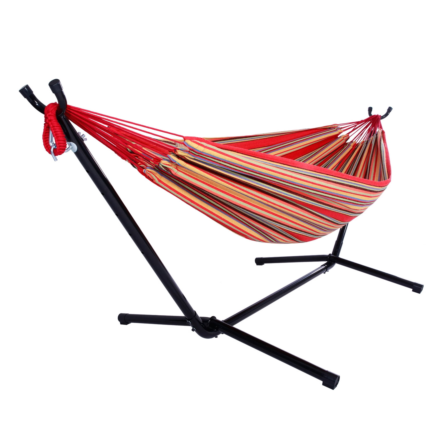 Portable Outdoor Polyester Hammock Set with Stand & Handbag 250LBS Weight Capacity Red Hammock for Camping Travel Beach Indoor Use