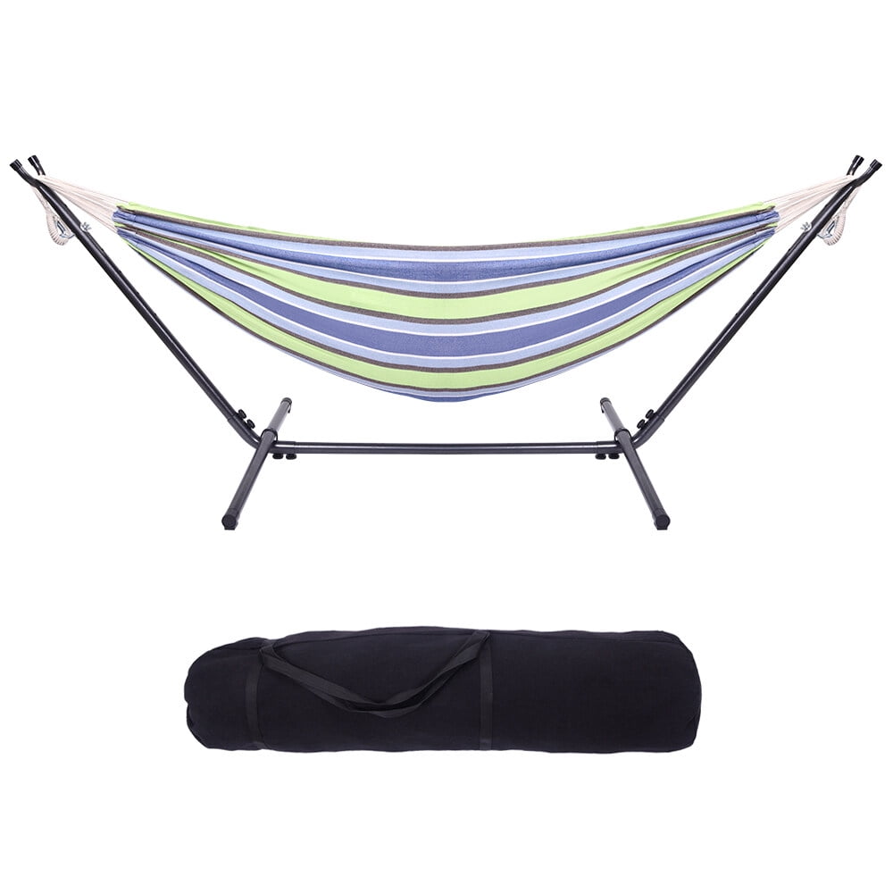Portable Outdoor Polyester Hammock Set with Stand & Handbag Green 250LBS Weight Capacity for Camping Travel Beach Patio Indoor Use