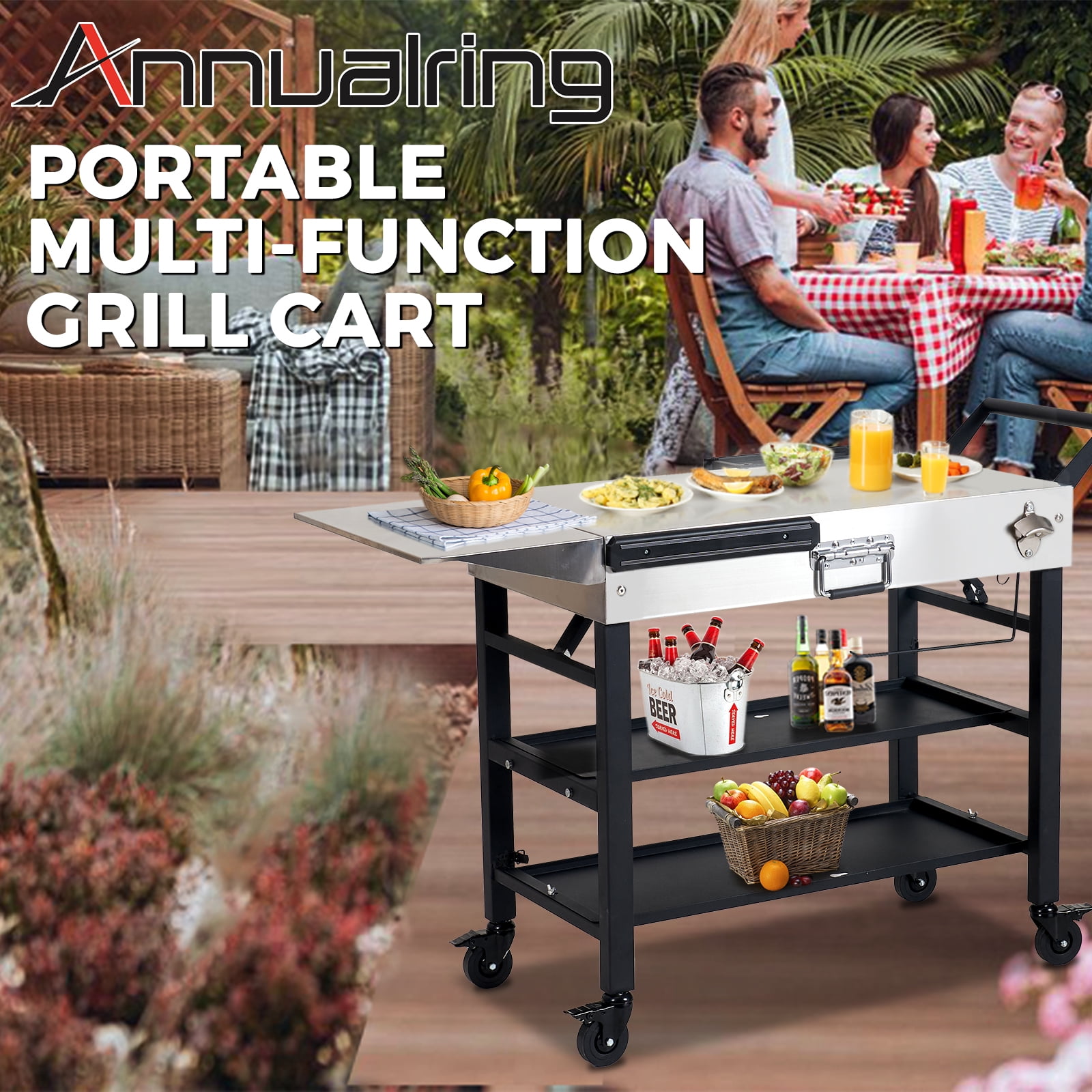 Portable Outdoor Stainless Steel Grill Cart With Folding Table And portable-outdoor-stainless-steel-grill-cart-with-folding-table-and