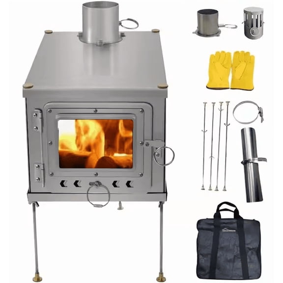 Portable Outdoor T1 Titanium Alloy Stove, Multi-functional Tent Stove,with Wood-burning Stove with a 8.2ft (2.5m) Pipe,12.45L Capacity