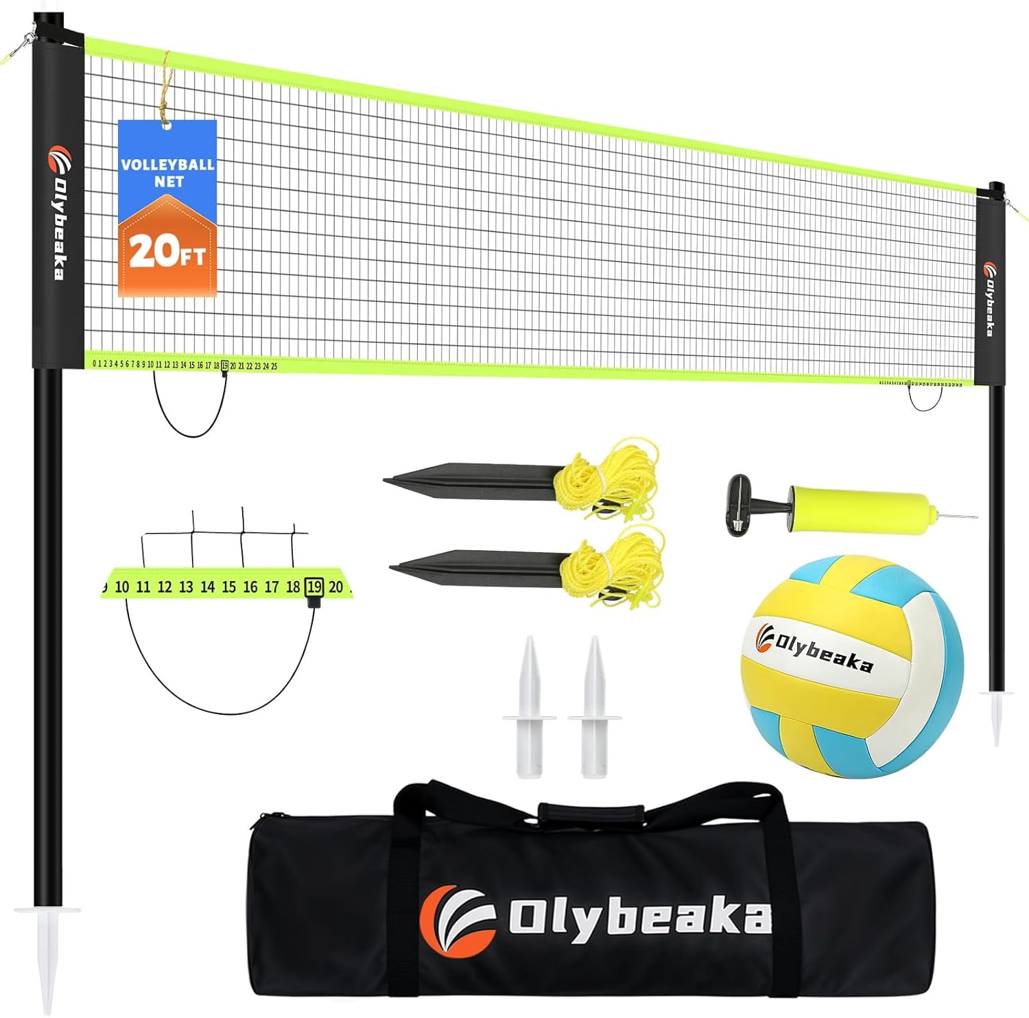 Portable Outdoor Volleyball Net Set for Backyard Beach with Adjustable Poles, Soft PU Volleyball & Pump, Carry Bag and Durable Anti-Sagging Net