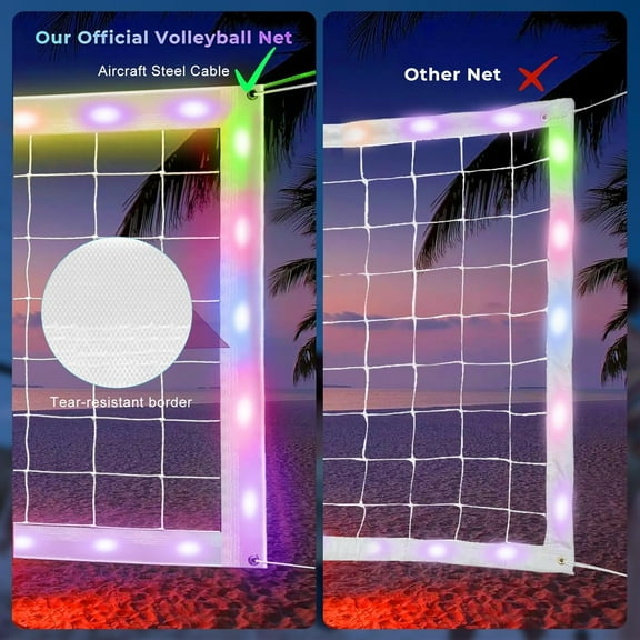 Portable Outdoor Volleyball Net with LED Lights and Remote Control, Durable for Various Sports Events