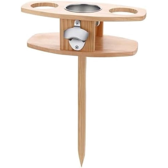 Portable Outdoor Wine Picnic Table Stake: Detachable Outdoor Drink Holder Stakes, Small Wood Beer Table Wine Rack for Family Entertainment, Picnic Camping, Beach Barbecue$$Garden & Patio