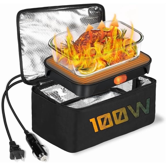 Portable Oven 100W Warmer, 12V/24V/110V Electric Lunch Box Heater for Adults, 3-in-1 Personal Microwave Oven/Heated Lunch Box for ///Office/Travel/Hotel/Outdoor Use