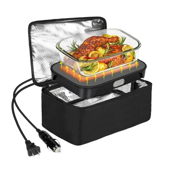 Portable Oven - 12V/24V/110-120V Mini Food Warmer, 80W Electric Heated Lunch Box for Travel, Car, Truck, Hotel, and Office Use