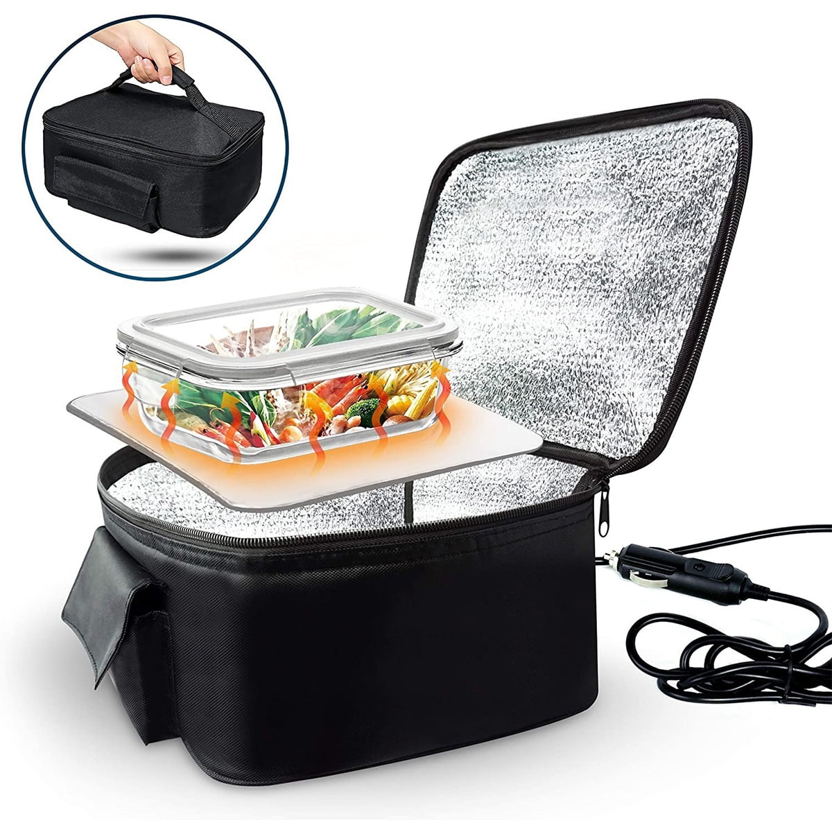 Portable Oven, 12V Car Food Warmer Portable Personal Mini Oven Electric Heated Lunch Box for Meals Reheating & Raw Food Cooking for Road Trip/Camping/Picnic/Family Gathering(Black)