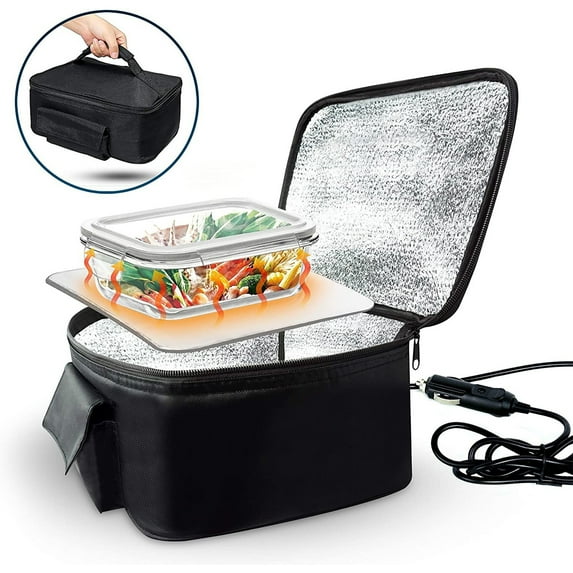 Portable Oven, 12V Car Food Warmer Portable Personal Mini Oven Electric Heated Lunch Box for Meals Reheating & Raw Food Cooking for Road Trip/Camping/Picnic/Family Gathering(Black)