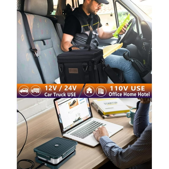 Portable Oven Food Warmer, 12V/24V/110V Electric Lunch Box - Personal Microwave for Car, Travel, Work & Home Use