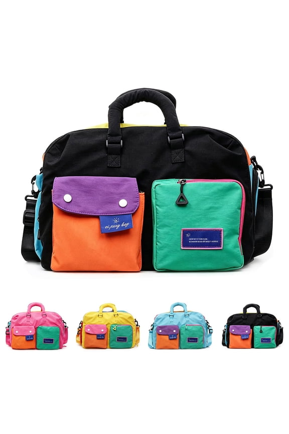 Portable Overnight Travel Duffel with Shoe Compartment, Water Resistant Carry On Tote for Weekend Getaway, Lightweight Nylon Gym Bag with Trolley Sleeve