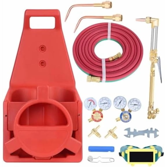 Portable Oxy Acetylene Torch Kit, Portable Welding and Cutting Kit, Brass Nozzle Welding Torch Kit with Gauge Oxygen Acetylene, Brass Nozzle Welding Cutting Torch Kit (Without Gas Cylinder)