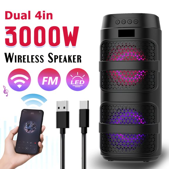 Portable PA System with a 4000W Rechargeable Wireless Speaker, Featuring a Wired Microphone, for party Lights, USB, Radio, Remote Control, AUX, And TF Card for Events And Parties