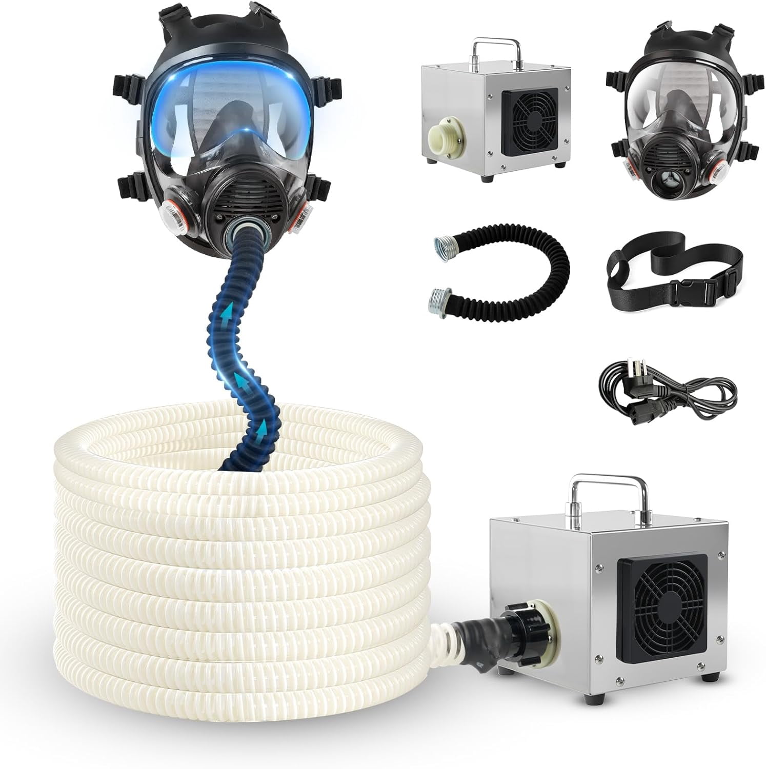 Portable PAPR Respirator System - High-Efficiency Powered Air Purifying Respirators with 33ft Long Hose - Large Airflow Supplied Air Respirator for Tunnel Construction Industrial