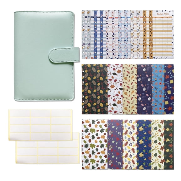 Portable PU Binder Planner Set 6-ring Notepad Binder with Budget Sheets Label Stickers Hidden Card Slots for Gift