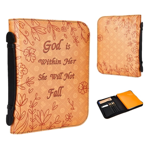 Portable PU Leather Book Case for Collecting Book Rectangle Religion Theme Sandy Brown 210x280x53.5mm