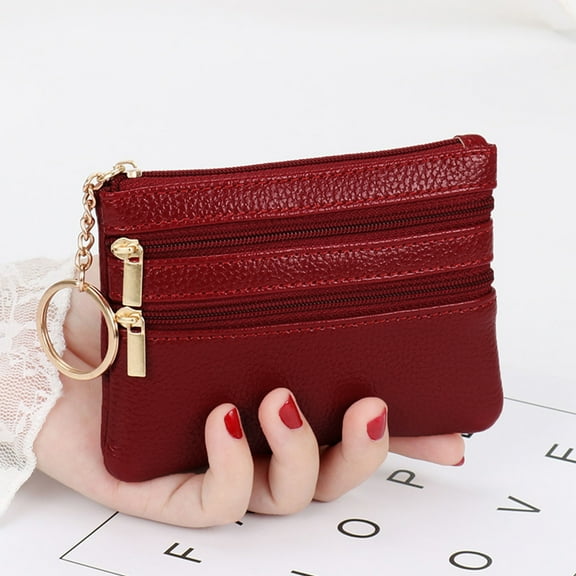 Portable PU Leather Coin Card for Key Ring Wallet Pouch Small Coin Purse Zipper