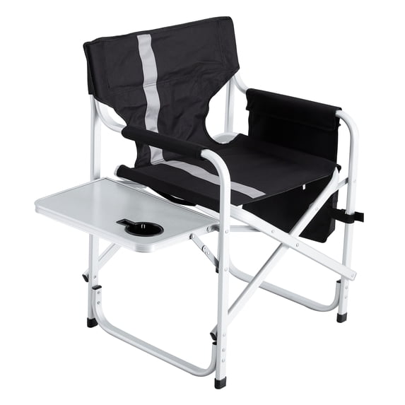 Portable Padded Camping Chair with Side Table and Storage Pockets,Durable Beach Chair with Soft Backrest&Armrests,Outdoor Chair with Cup Holder for Camping, Tailgates, Beach, and Sports,Black+Gray