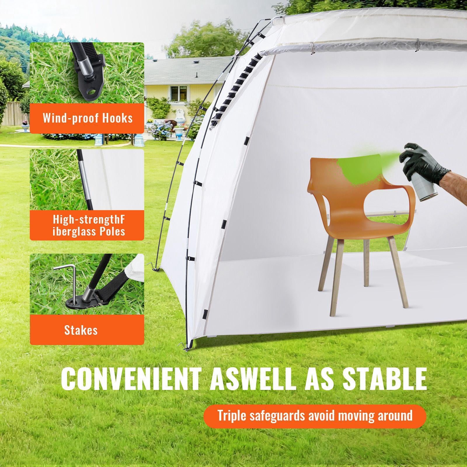 Large Portable Spray Booth Tent with Built in Floor and Mesh Screen 10x7x6 Feet 3x2.1x1.8 Meters for DIY Furniture Craft Tools Workbench