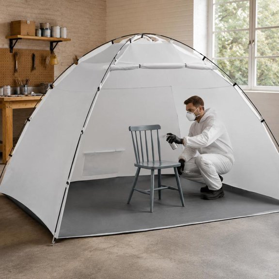 Portable Paint Booth Tent, 116.14 X 114.96 X 79.53 Inches, Built-in Floor, Mesh Screen, Oxford Fabric