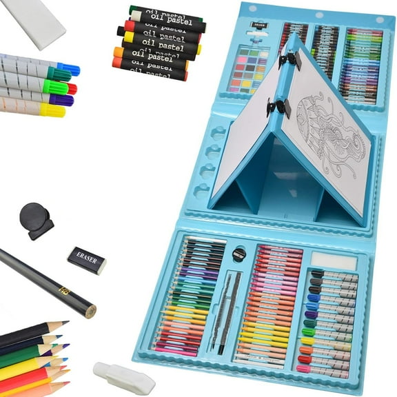 Portable Painting Art Kit,Teens Artist,Art Supplies Kit,Gifts for Girls Boys Teens,208Pcs Durable Drawing Art Kit with Oil Pastels,Colored Pencils for Kids(Blue)