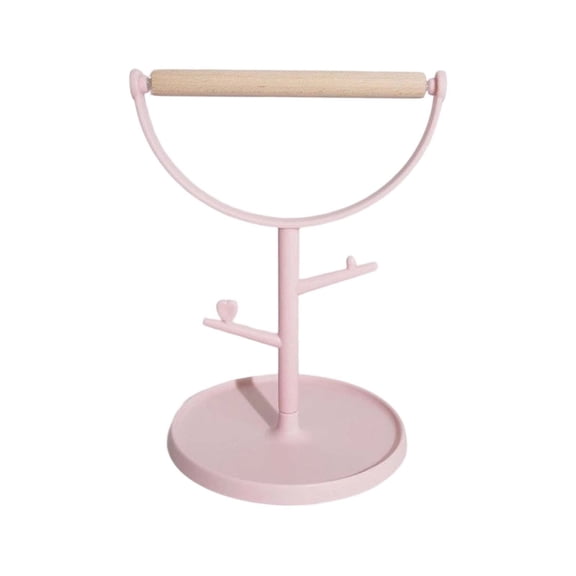 Portable Parrot Training Stand Natural Wood Perch with Feeding Bowl Anti Base for Small to Medium Parrots(Pink-22CM)