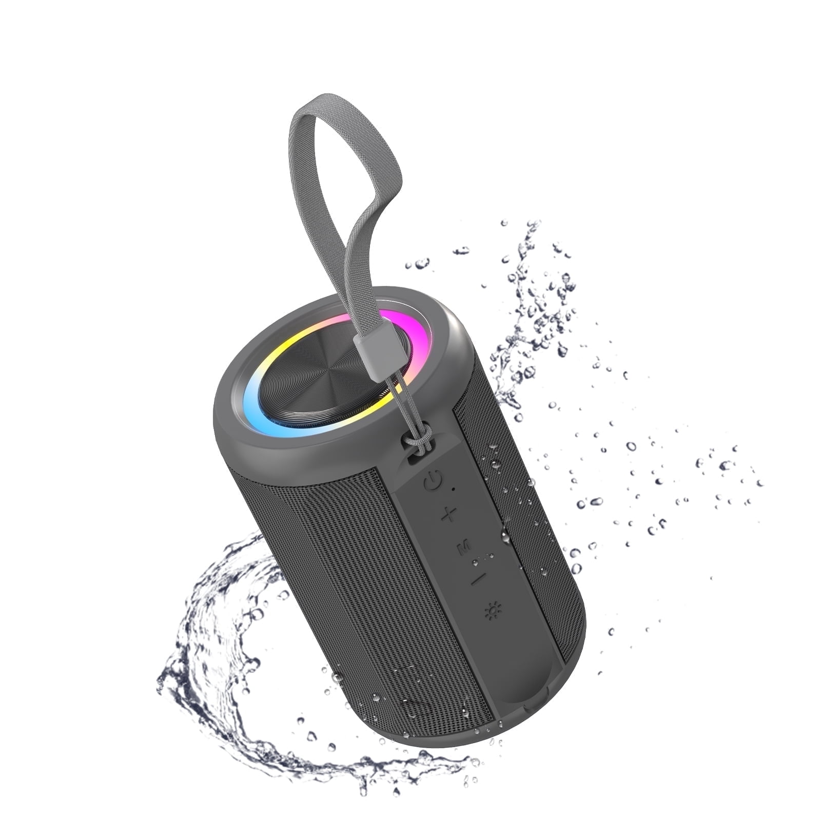 Jierben Waterproof Speaker, 12W Portable Bluetooth Speaker, LED Lights, Portable Outdoor Wireless Speaker for Shower, Beach, Travel, Gift Ideas, Gray