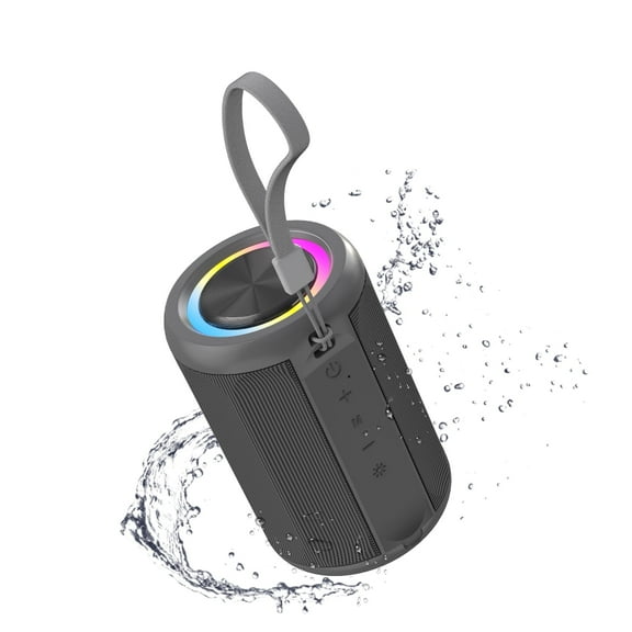 Jierben IPX5 Waterproof Bluetooth Speaker with 12W Loud Sound, LED Lights & 24H Playtime – Portable Outdoor Wireless Speaker for Shower, Beach, Travel, Camping, Gift Ideas, Gray