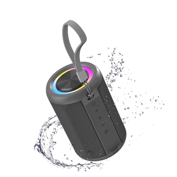 Jierben Waterproof Speaker, 12W Portable Bluetooth Speaker, LED Lights, Portable Outdoor Wireless Speaker for Shower, Beach, Travel, Gift Ideas, Gray