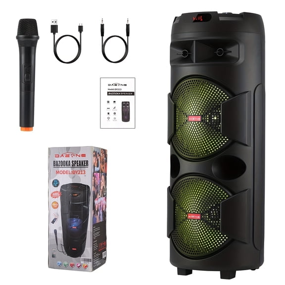 Portable Party Wireless Speaker with Microphone, Wireless PA Speaker System for Party Events Singing, Audio Equipment, Rechargeable Karaoke Machine with LED Lights, TWS/Echo/Bass/TF/USB/AUX